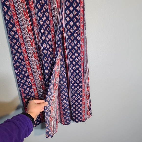 F21 Boho Red Blue Tribal 2 Slit Maxi Skirt - M - Picture 3 of 5